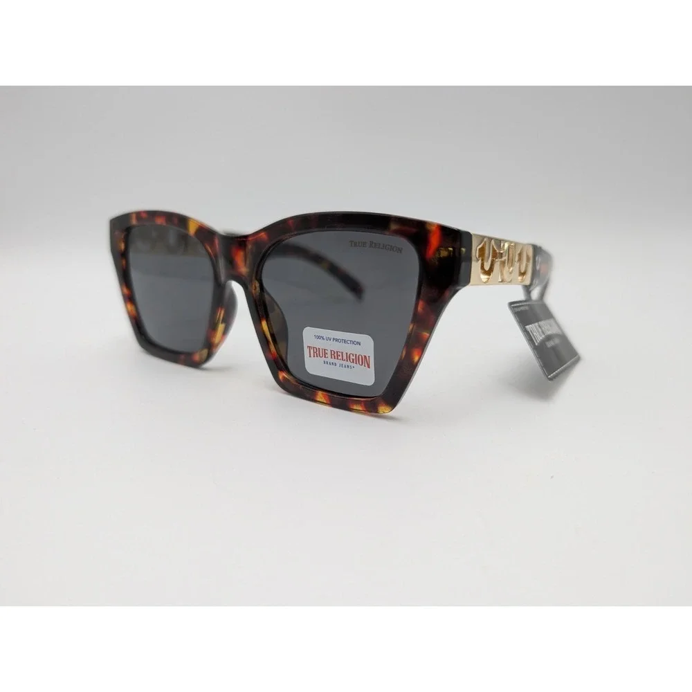 NWT Original TRUE RELIGION Square Sunglasses Classic Acetate Gold Logo